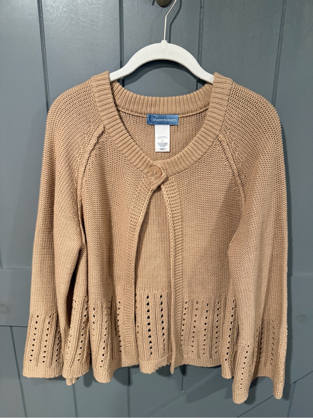 Classic Elements Tan Open-Knit Single-Button Cardigan